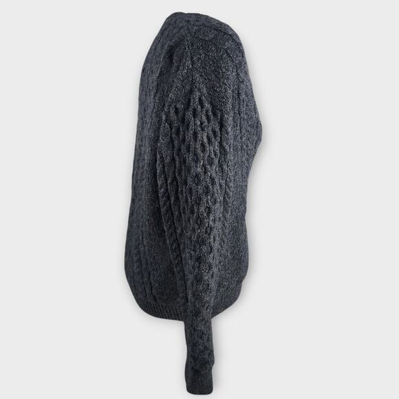 Carraig Donn Cardigan Sweater Women's L Gray Fisherman Chunky Knit Wool *Flaw - Picture 5 of 10